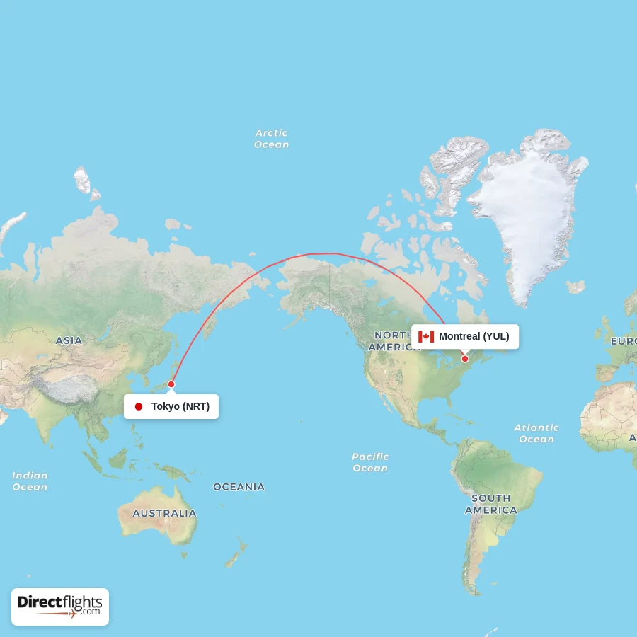 YUL - NRT route map