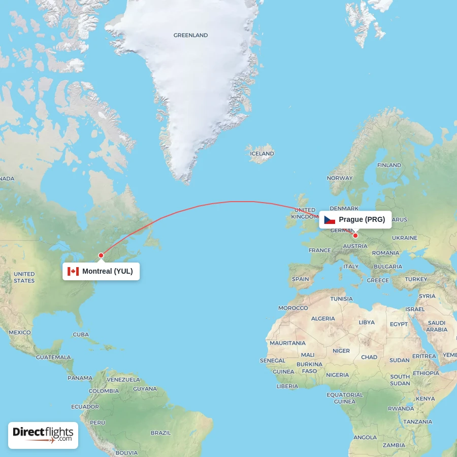 YUL - PRG route map