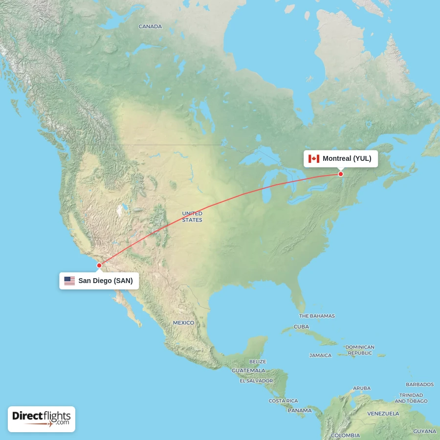 YUL - SAN route map