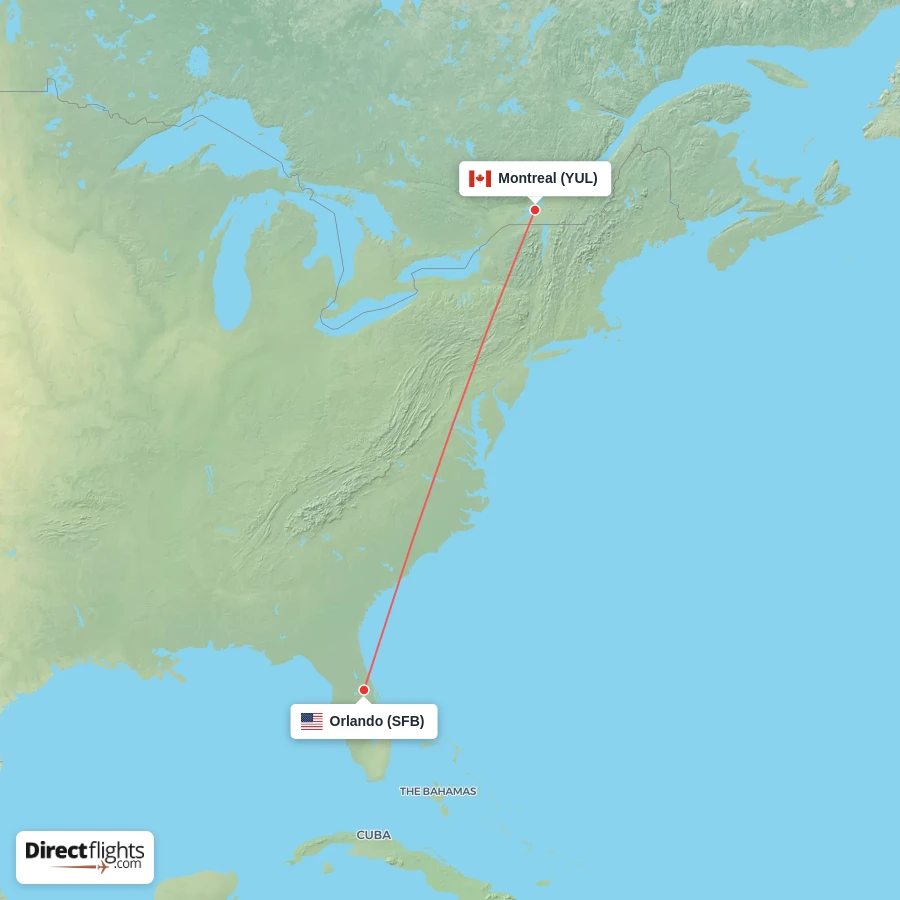 YUL - SFB route map