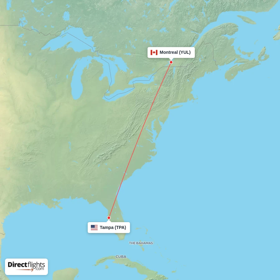 YUL - TPA route map