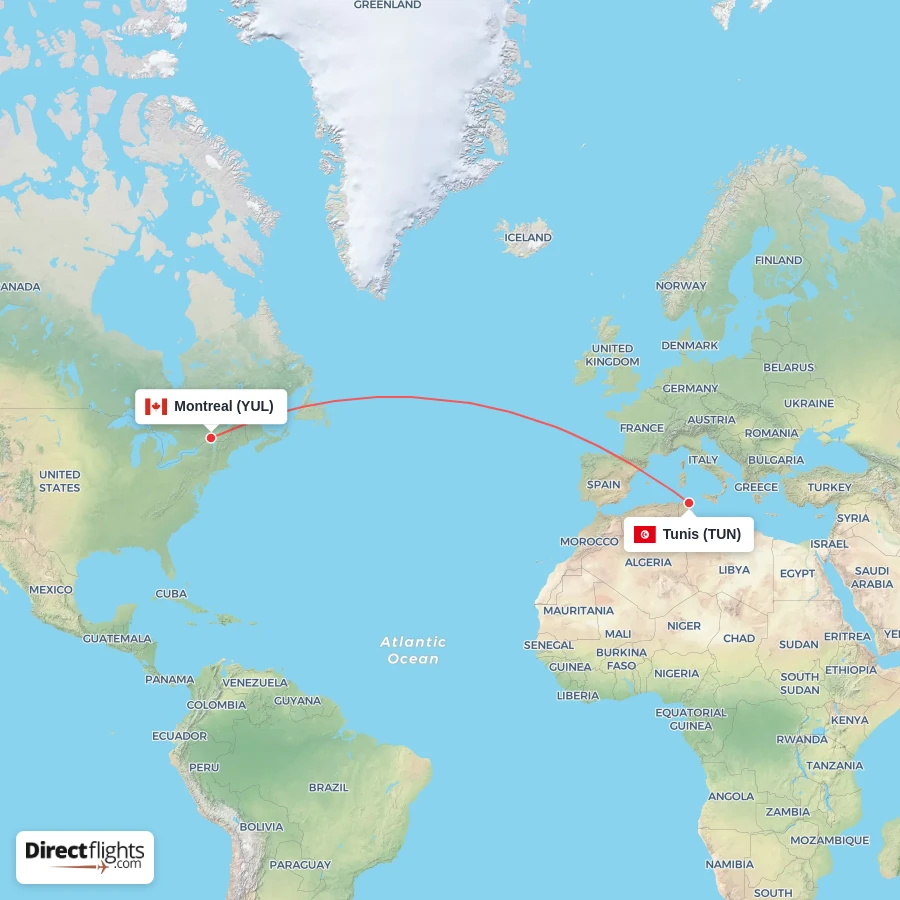 YUL - TUN route map