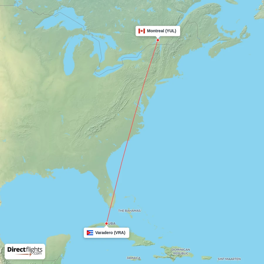 YUL - VRA route map