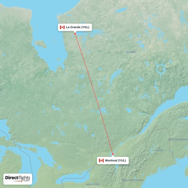 Montreal - La Grande direct flight map