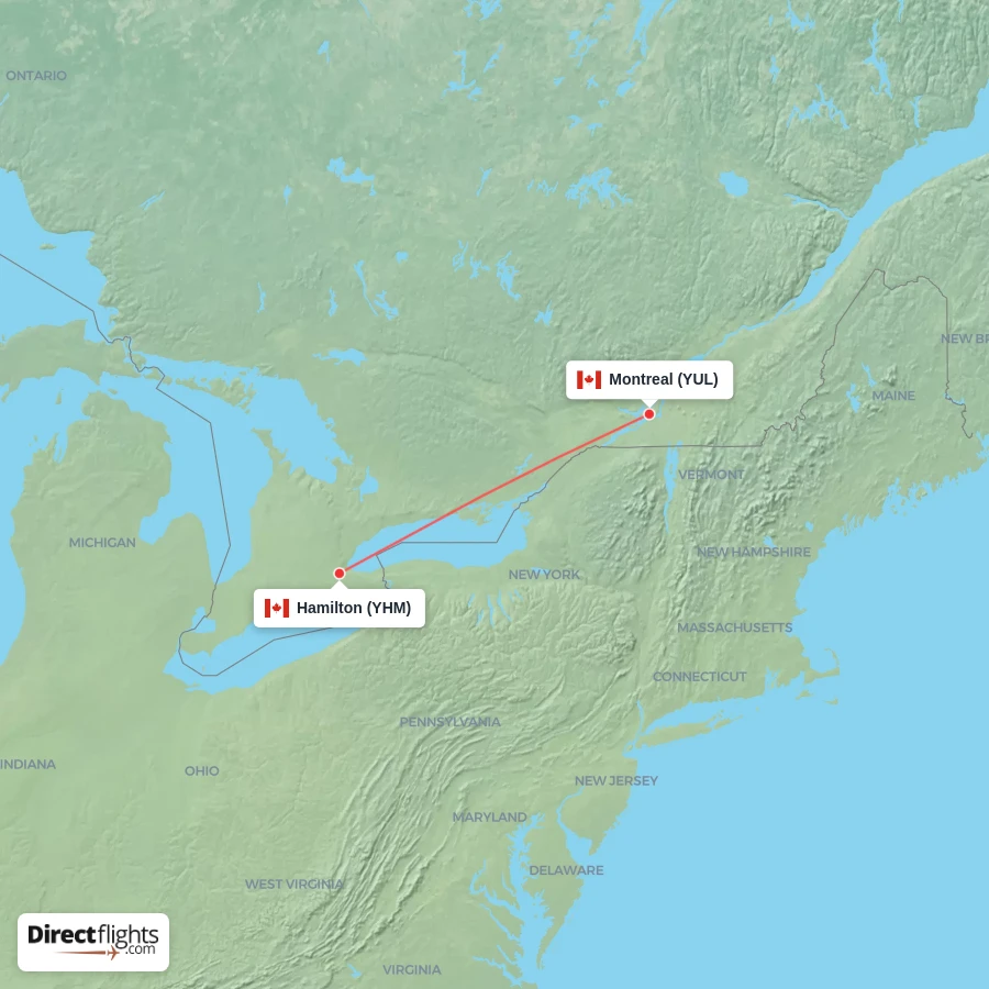YUL - YHM route map
