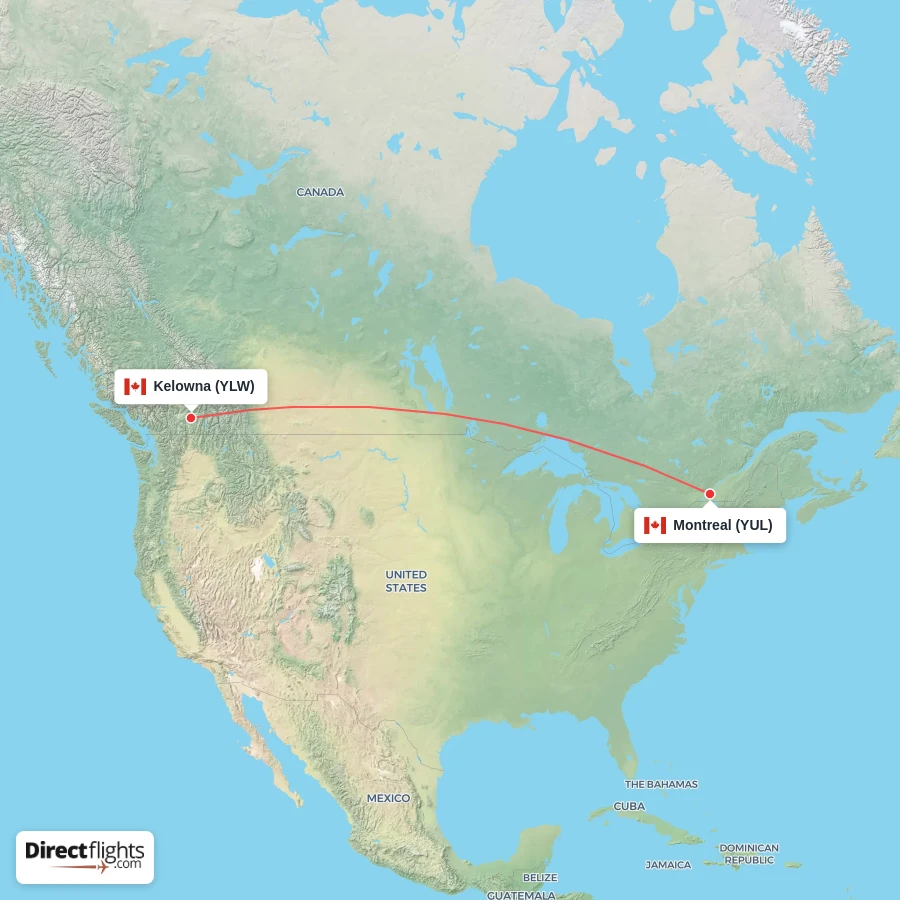 YUL - YLW route map
