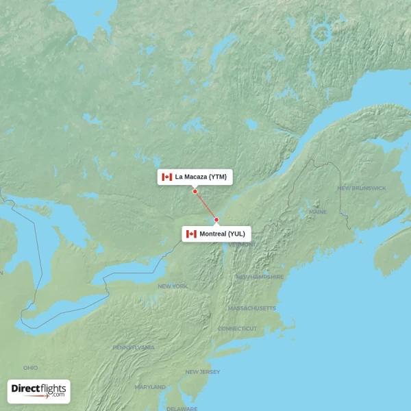 Montreal - La Macaza direct flight map