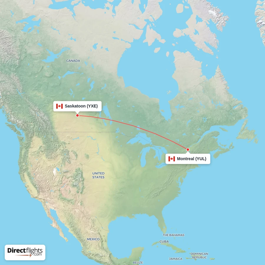 YUL - YXE route map
