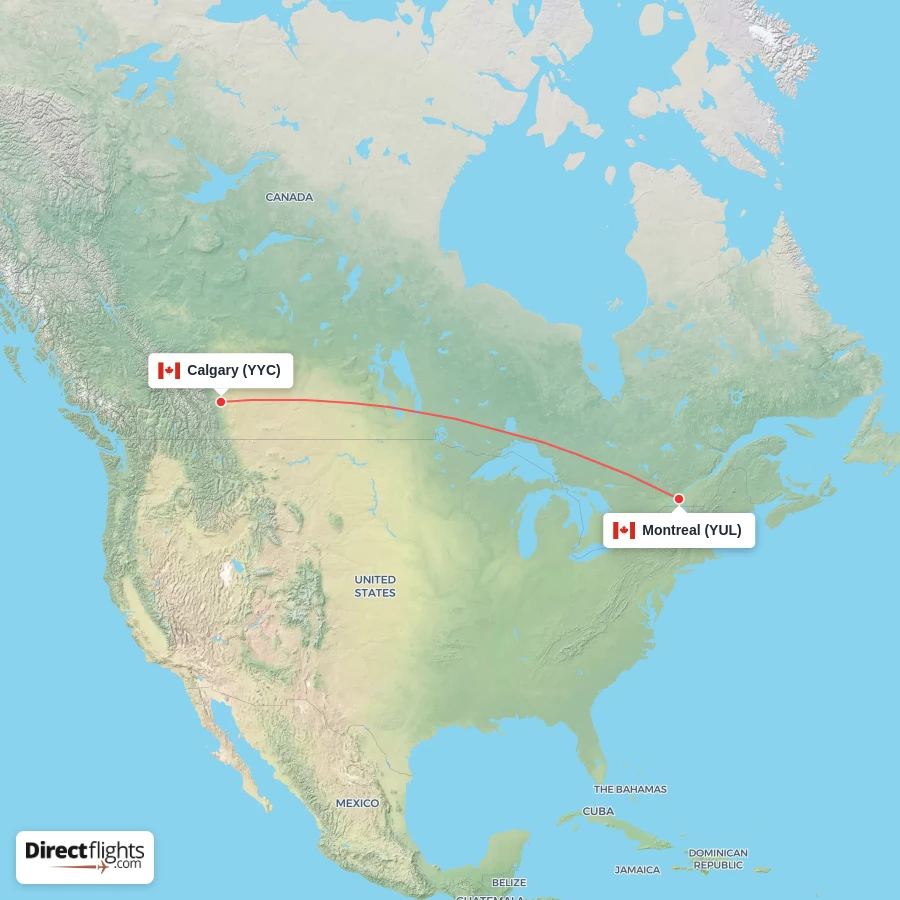 YUL - YYC route map