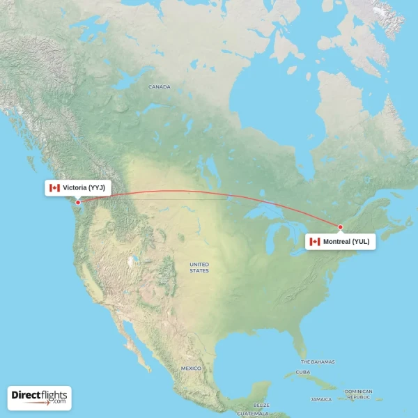 Montreal - Victoria direct flight map