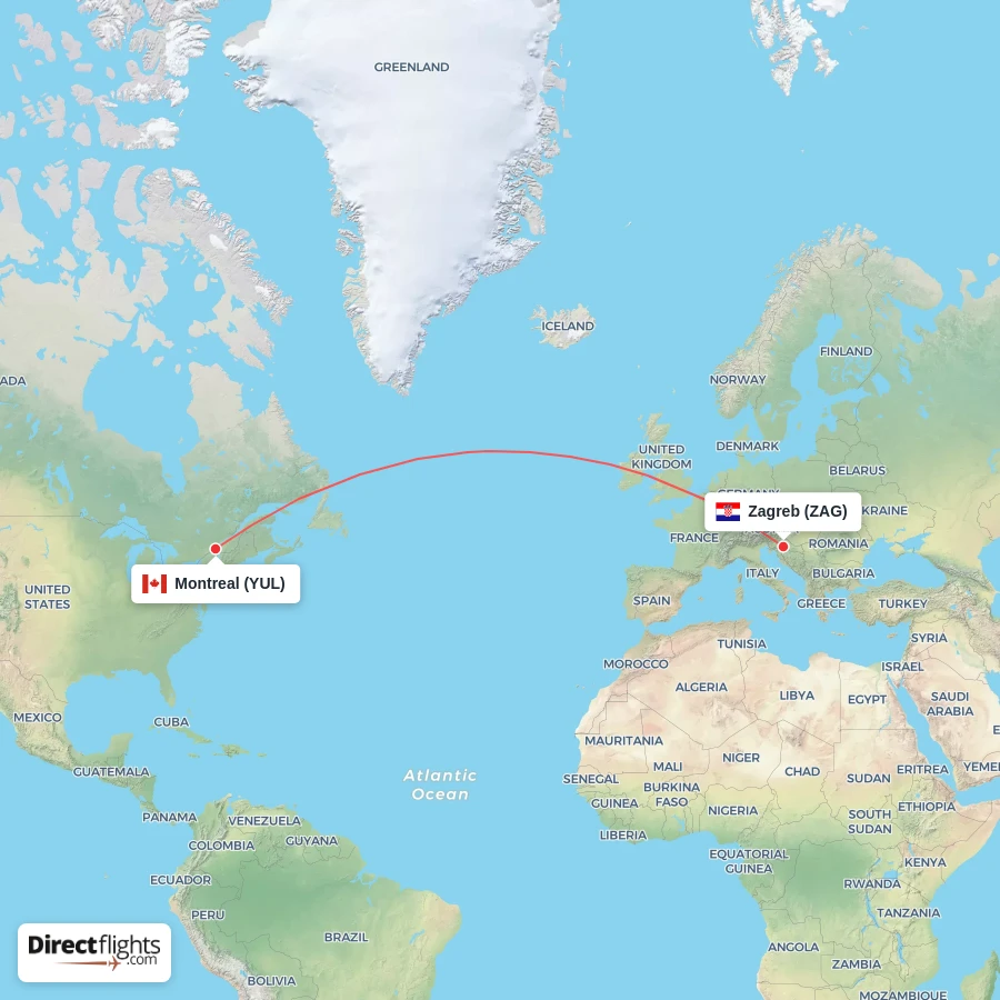 YUL - ZAG route map