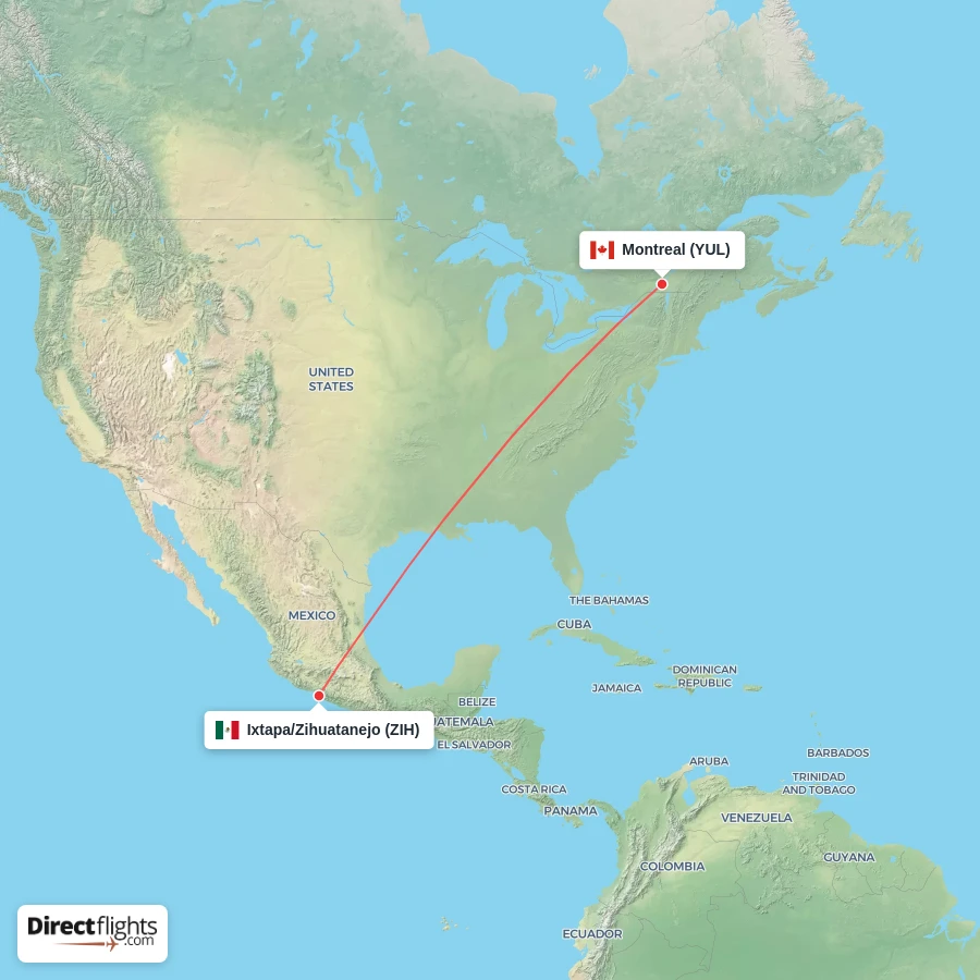 YUL - ZIH route map