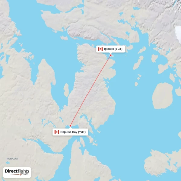 Repulse Bay - Igloolik direct flight map
