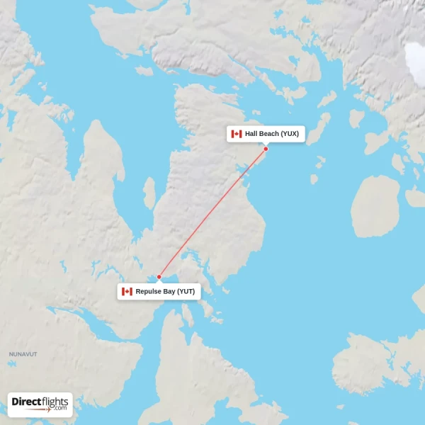 Repulse Bay - Hall Beach direct flight map