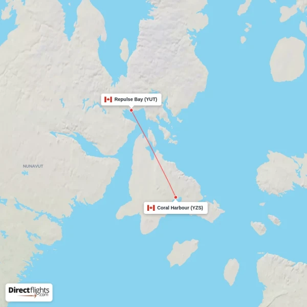 Repulse Bay - Coral Harbour direct flight map