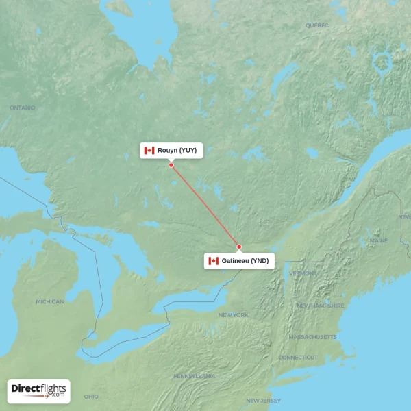 Rouyn - Gatineau direct flight map
