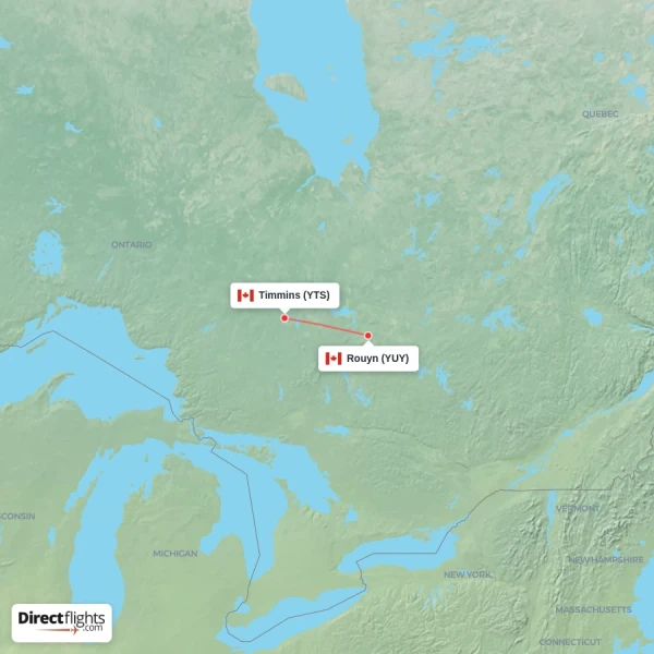 Rouyn - Timmins direct flight map
