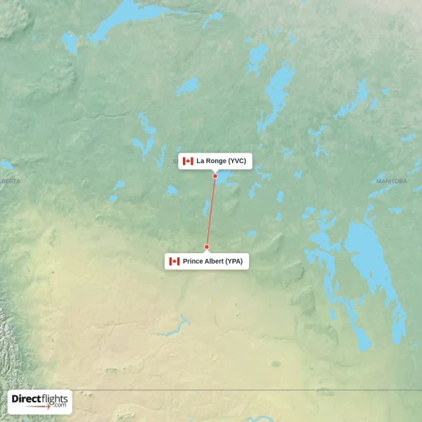 La Ronge - Prince Albert direct flight map