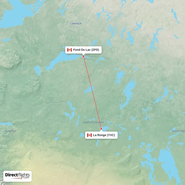 La Ronge - Fond Du Lac direct flight map