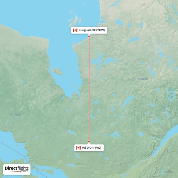 Val D'Or - Kuujjuarapik direct flight map