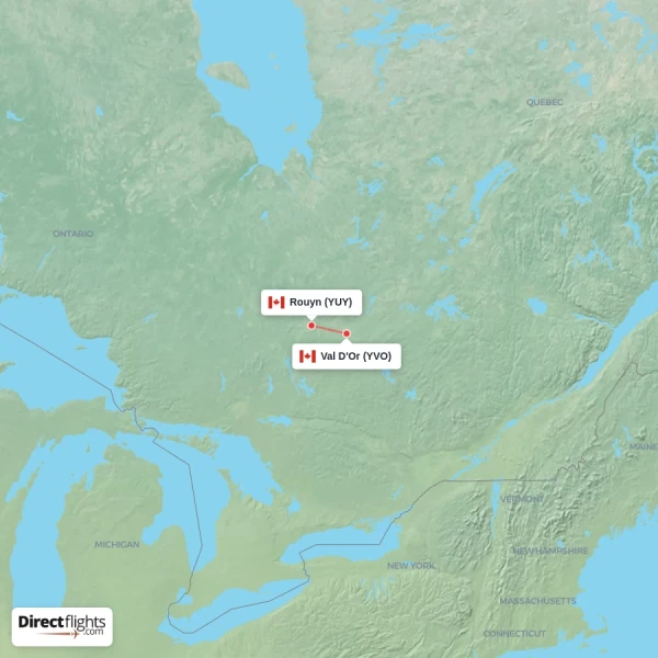 Val D'Or - Rouyn direct flight map