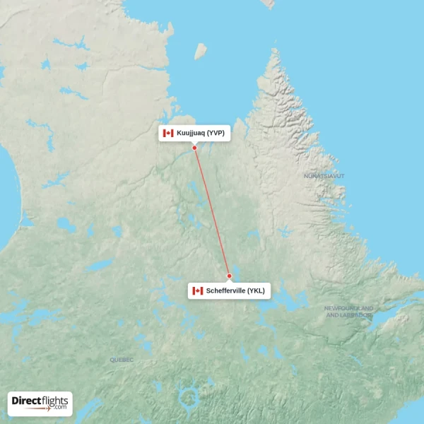 Kuujjuaq - Schefferville direct flight map