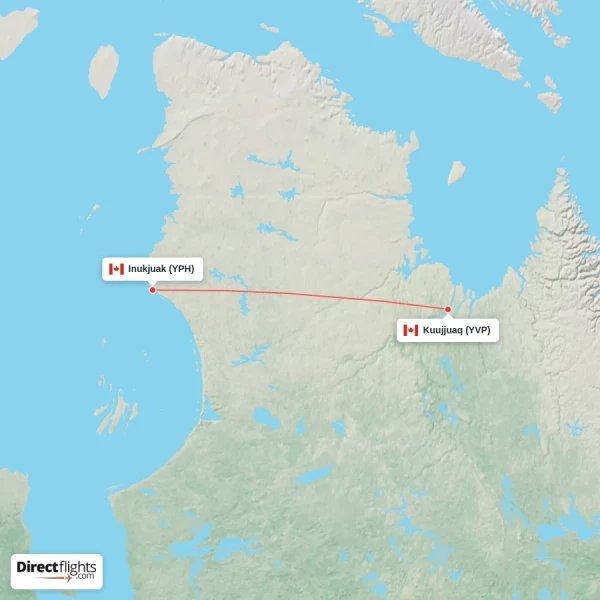 Kuujjuaq - Inukjuak direct flight map