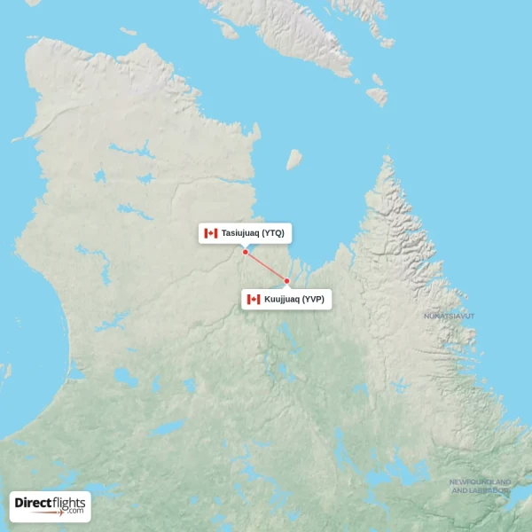 Kuujjuaq - Tasiujuaq direct flight map