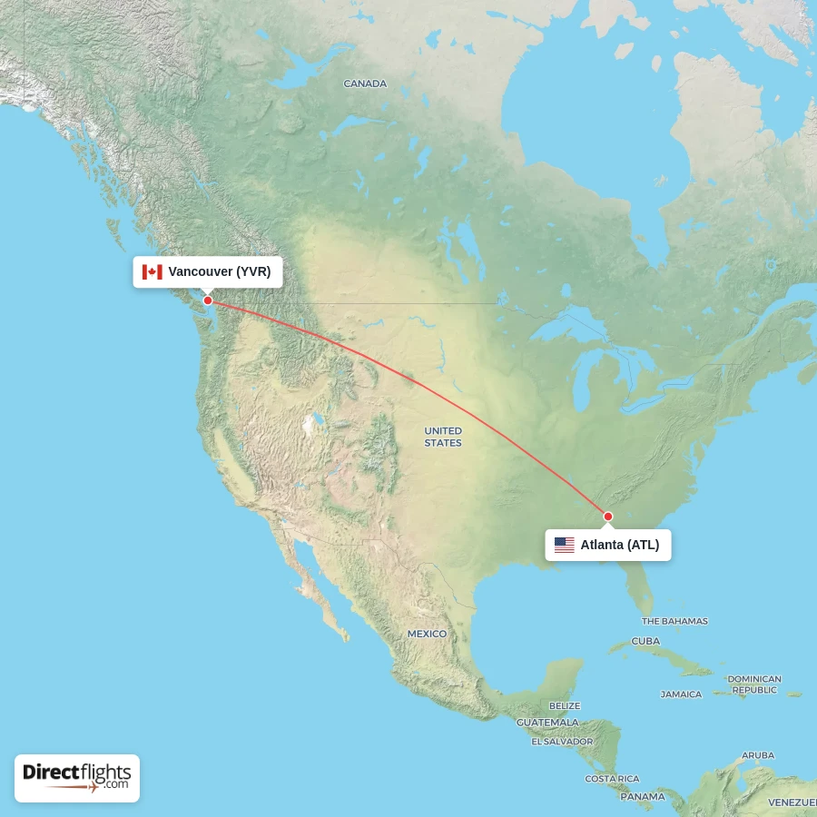 YVR - ATL route map