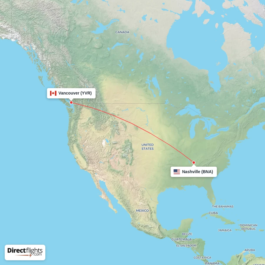 YVR - BNA route map