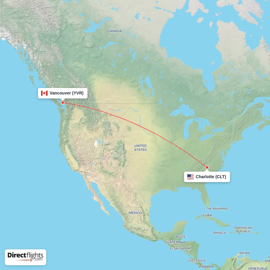 YVR - CLT route map