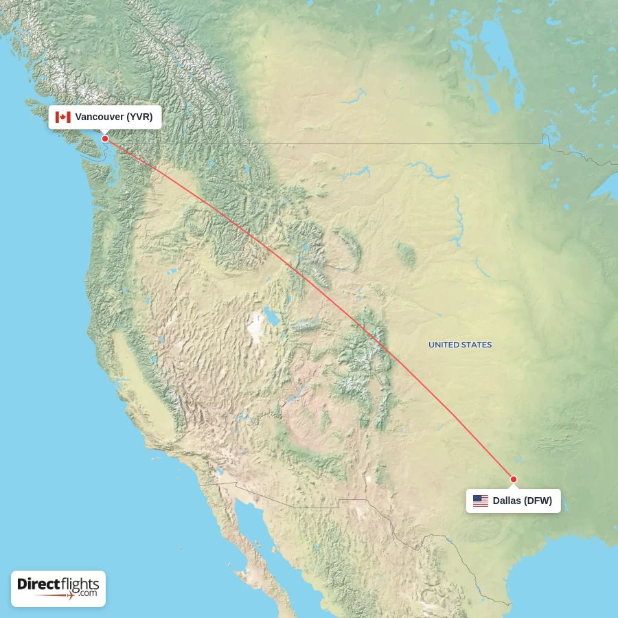YVR - DFW route map