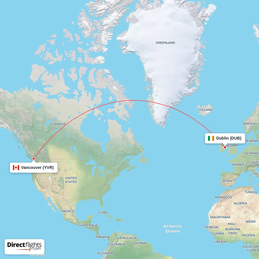 YVR - DUB route map