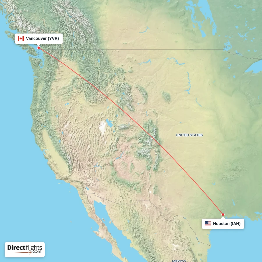 YVR - IAH route map