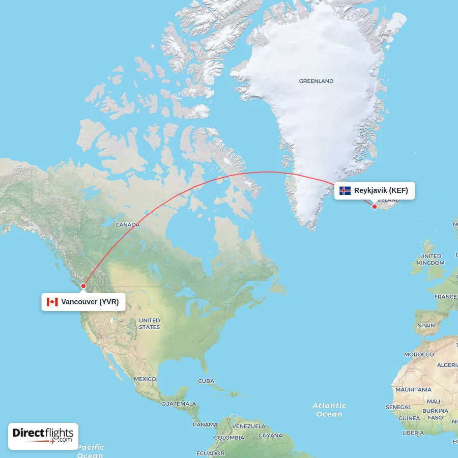 YVR - KEF route map