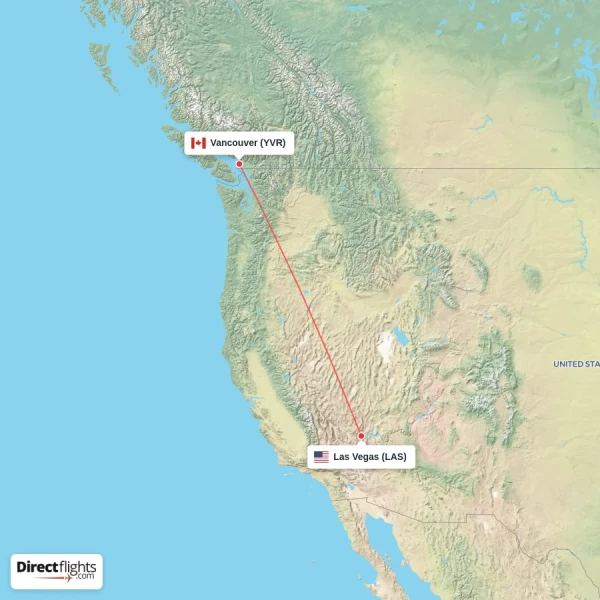 Vancouver - Las Vegas direct flight map
