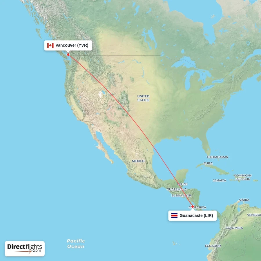 YVR - LIR route map