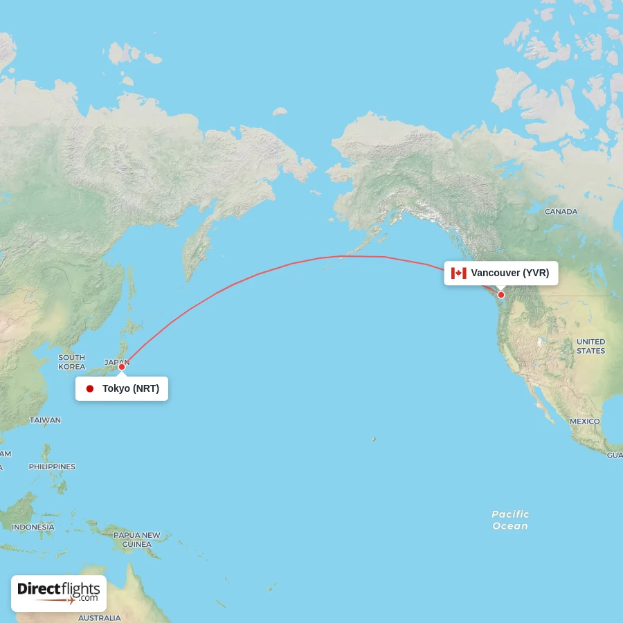 YVR - NRT route map
