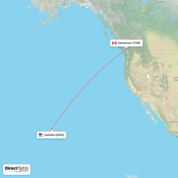 Vancouver - Kahului direct flight map
