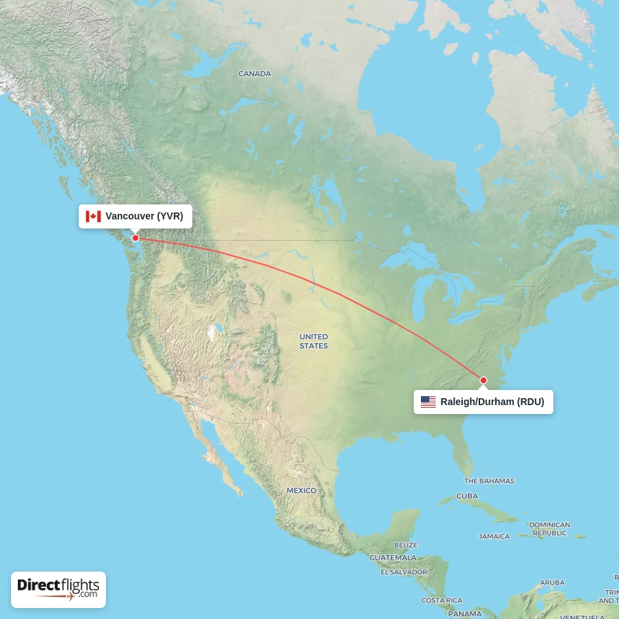 YVR - RDU route map