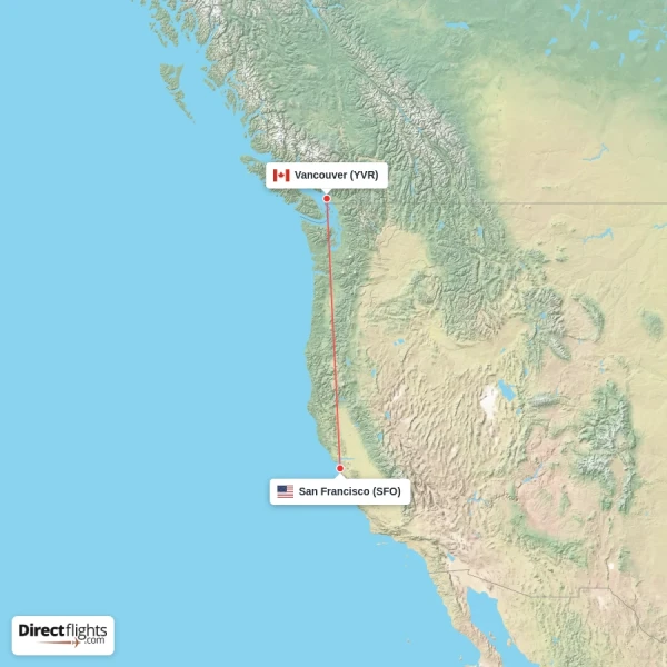 Vancouver - San Francisco direct flight map