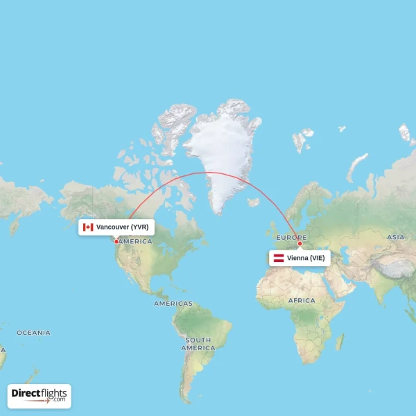 Vancouver - Vienna direct flight map