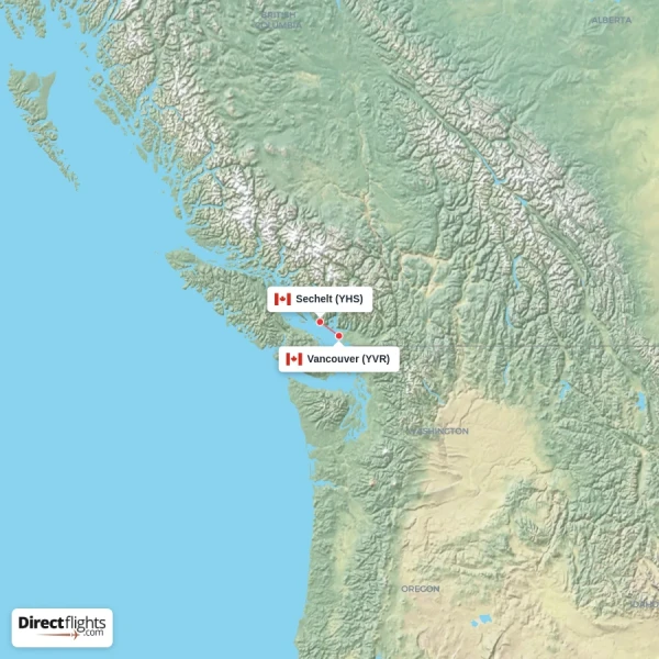 Vancouver - Sechelt direct flight map