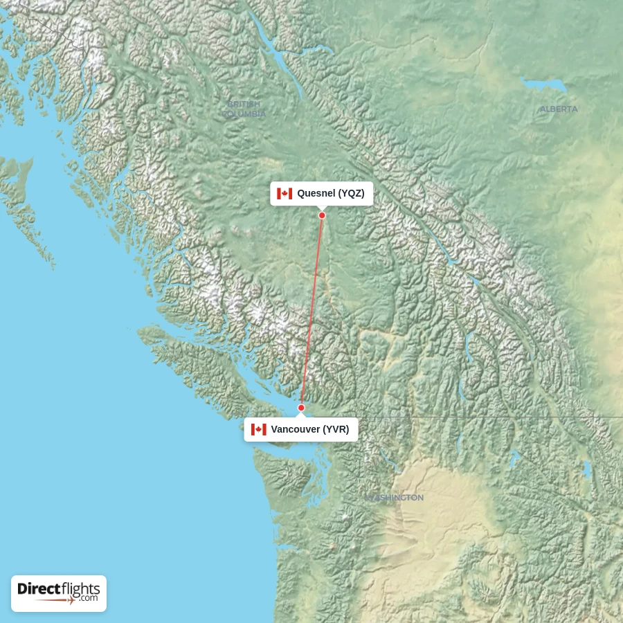 YVR - YQZ route map