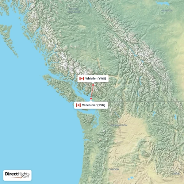 Vancouver - Whistler direct flight map