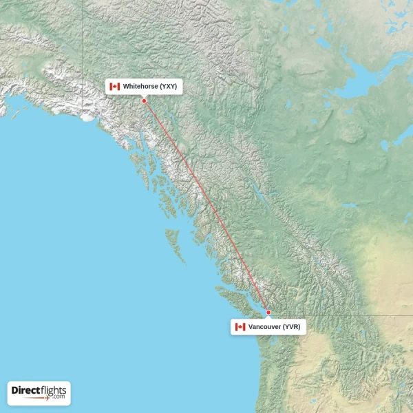 Vancouver - Whitehorse direct flight map