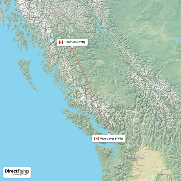 Vancouver - Smithers direct flight map