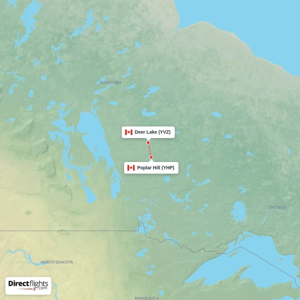 Deer Lake - Poplar Hill direct flight map