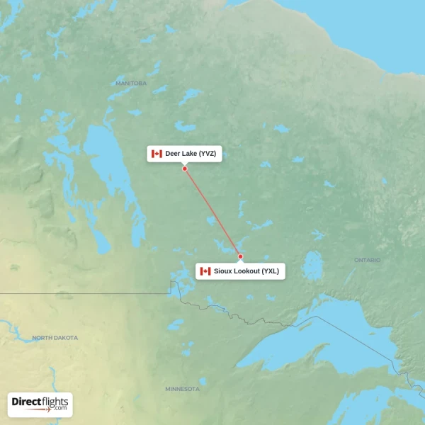 Deer Lake - Sioux Lookout direct flight map