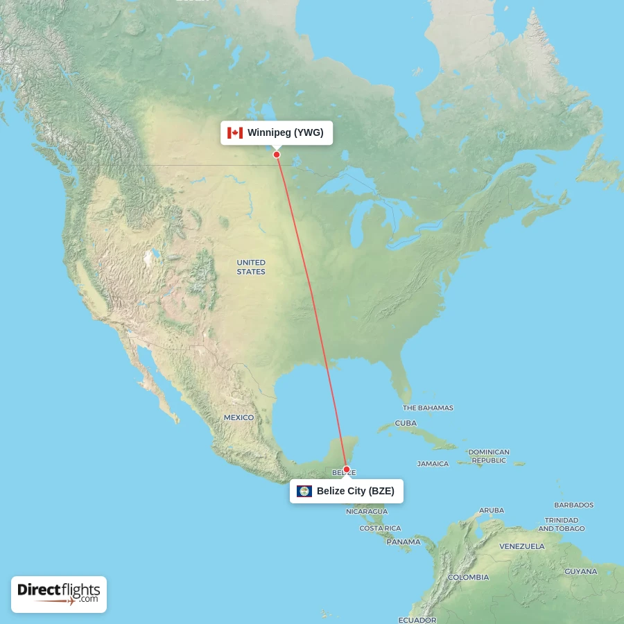 YWG - BZE route map